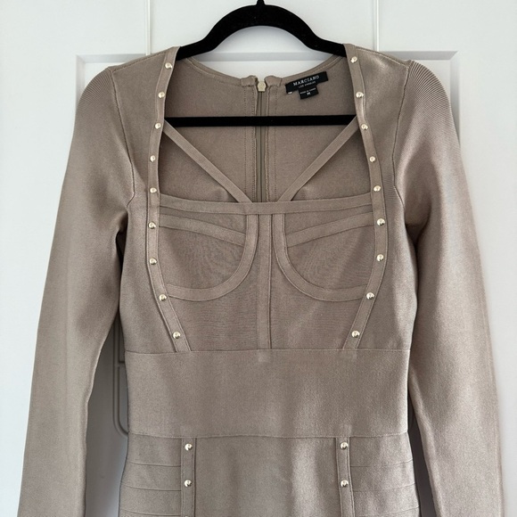 Vintage Y2K Marciano taupe gray long sleeve bodycon bandage dress - Medium - Picture 1 of 6
